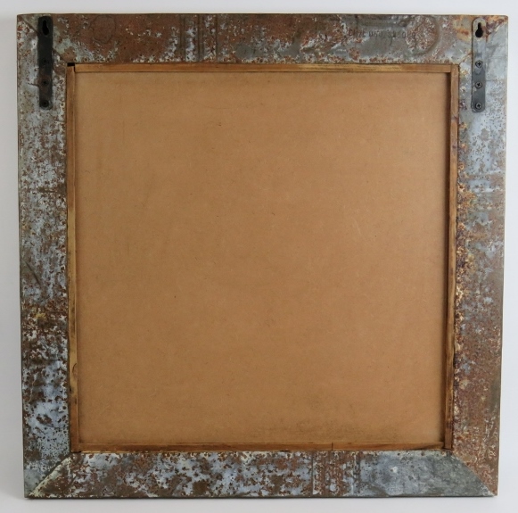 A heavily patinated industrial style wall mirror with galvanised steel frame. 61cm x 61cm. Condition - Image 3 of 4