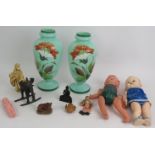 Four vintage plastic dolls including one Japanese and one Pedigree, a pair of continental hand
