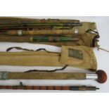 A vintage Hardy Bros Ltd 2 piece cane fishing rod No B16689 with cloth bag, length 220cm. Plus a
