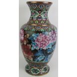 A large Asian cloisonné vase of baluster form decorated with chrysanthemums and birds, 20th century.