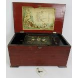 A late 19th century 6" lever wound Swiss music box playing 10 airs with 3 bells in view with