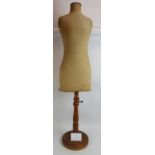 A vintage 1930s female shop display mannequin on beech wood adjustable stand. Height 130cm.