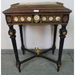 A 19th century Napoleon III ebonised and burr walnut plant stand with brass gallery rail, ormolu