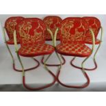 Five 1950s Mobo stacking child's chairs with cream and red finish. Height 55cm. (5). Condition