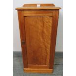 A Victorian satin walnut bedside cabinet, with loose internal shelf, on a plinth base. Condition