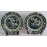 A pair of antique Chinese porcelain blue and white dishes, 29.5cm diameter. (2). Condition report: