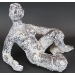 Reclining female nude sculpture by Christopher Marvel (B.1964), white washed ceramic. Height: 21.