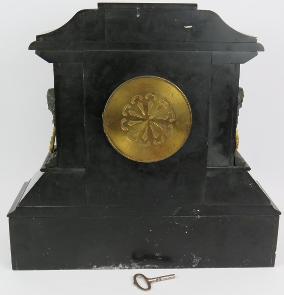 A large 19th century French slate striking mantel clock with movement by Japy Freres No 6221 411. - Bild 7 aus 7