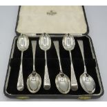 A set of six silver teaspoons with engraved decoration, Sheffield 1929, boxed. Approx weight 2.8