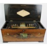 A Bremond music box, 19th century, No 37500 with six bells with bird strikers and drum, playing 8