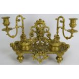 A high quality 19th century bronze Ormulu inkwell desk stand in the Rococo style with twin