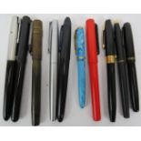 Ten vintage fountain pens including a Parker Televisor, Jackdaw self filling pen, Cross, Sheaffer,