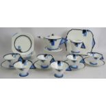 A 19 piece Shelley blue block Art Deco tea set by Eric Slater, comprising tea pot and stand, jug,