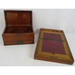 A small 19th century walnut writing slope with fitted interior and an antique mahogany stationery
