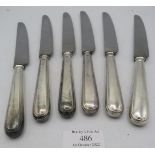 A set of 6 silver handled dinner knives. Sheffield 1980, 81 & 82. Good condition: Some surface