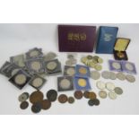 A collection of mainly British commemorative crowns, £5 coins, £2 coins, medallions and some foreign
