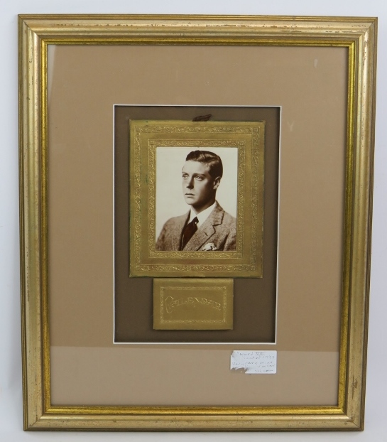 A 1937 Edward VIII photograph calendar set in gilt card mount, framed and glazed. Overall 38cm x