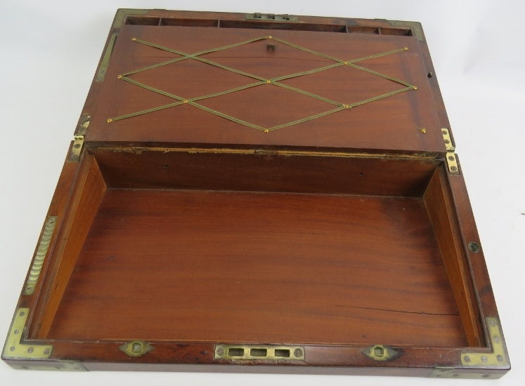 A Regency period mahogany writing slope, brass bound with interior fittings, secret drawers and a - Bild 6 aus 6