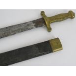 A 19th century French short sword, 1831 pattern, with brass mounted leather scabbard, sword and
