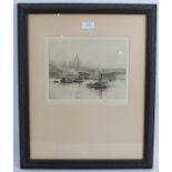 Rowland Langmaid (1897-1956) - 'Thames Scene with Shipping', pencil signed etching, 19cm x 24cm,