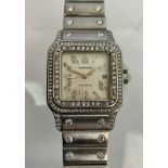 A Cartier ladies Santos diamond and stainless steel watch, model 2319. automatic movement, stainless