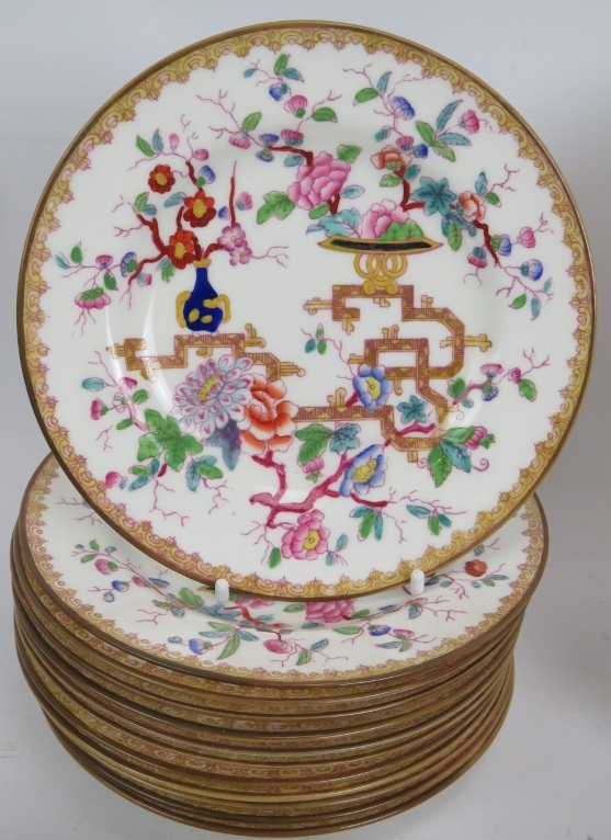 A mid 19th century Minton porcelain part tea service in tree pattern. Consisting of 9 cups, 10 - Image 3 of 6