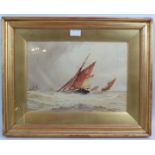 Frederick James Aldridge (1850-1933) - 'Seascape with sail boats', watercolour, signed, 26cm x 38cm,