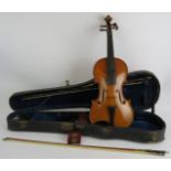 A good quality Hawkes & Sons Tyrolese violin 4/4, c1930. Original case, 2 bows, spare bridge etc.