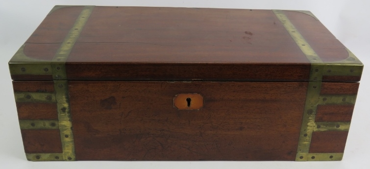 A Regency period mahogany writing slope, brass bound with interior fittings, secret drawers and a - Bild 2 aus 6