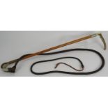 A Malacca Hunting Whip with a Antler handle and silver collar. Hallmarked Birmingham 1900, Stamped J