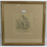 E. Bolland (French, 19th century) - 'Study of a young mother and 2 children', pencil drawing, signed