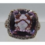 Cushion cut Rose de France Amethyst statement ring. Size Q. Rose gold & sterling silver. Large