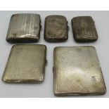 A collection of five silver cigarette cases, all fully hallmarked. Approx weight 11 troy oz/349
