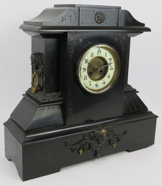 A large 19th century French slate striking mantel clock with movement by Japy Freres No 6221 411. - Bild 3 aus 7