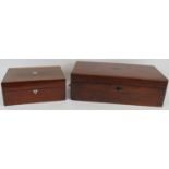 A 19th century Mahogany writing slope with brass fittings and a 19th Century Rosewood sewing box