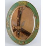 A small Chinoiserie decorated easel mirror, c1930s. Bevelled glass, hand decorated frame 43cm x