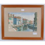 Bernard Emm (20th century) - 'Burano, Venice', watercolour, signed, 26cm x 38cm, framed. Condition