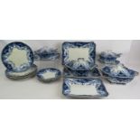 A 21 piece Victorian blue and white dinner service marked F & Sons Argyle Burslem. Consisting 12