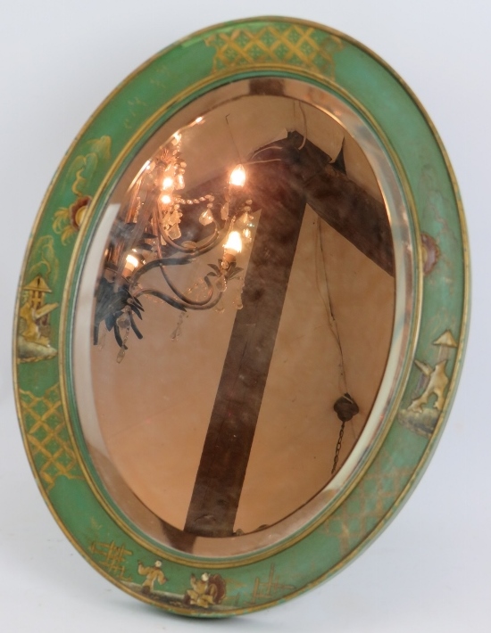 A small Chinoiserie decorated easel mirror, c1930s. Bevelled glass, hand decorated frame 43cm x - Bild 2 aus 3