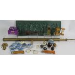 A mixed lot of collectables including a plaster classical frieze, carved ram's head nutcracker,