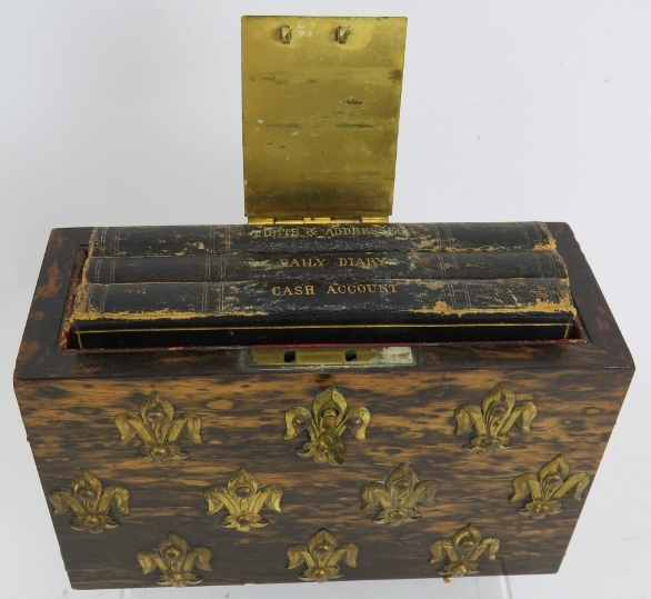 A Victorian coromandel desk top book safe decorated with gilt brass fleur-de-lys and with engraved - Bild 4 aus 6