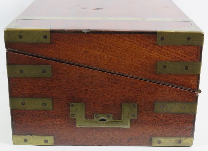 A Regency period mahogany writing slope, brass bound with interior fittings, secret drawers and a - Bild 3 aus 6