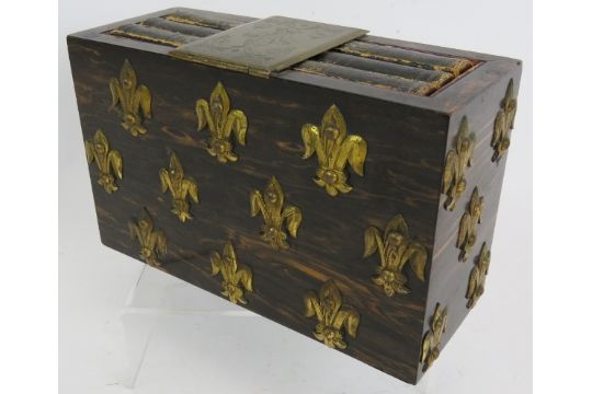 A Victorian coromandel desk top book safe decorated with gilt brass fleur-de-lys and with engraved - Image 3 of 6