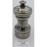 A French white metal pepper grinder. Marks to the side. Approx: 4" high. Condition report: Some