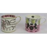 A 1953 Queen Elizabeth II Wedgwood coronation mug designed by Eric Ravilious and a similar