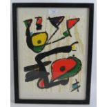 Joan Miro (1893-1983) - 'Abstract composition', original 1982 woodcut, 32cm x 24cm, framed.