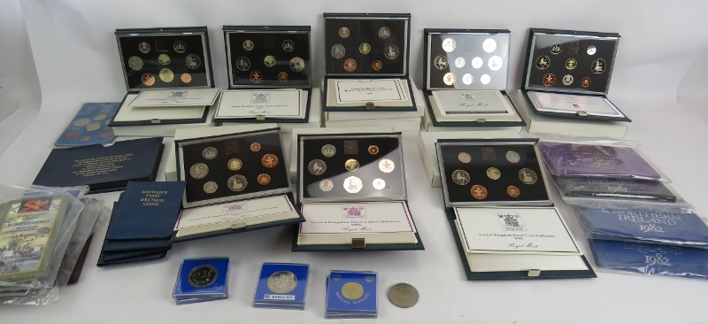 Royal Mint UK proof coin sets 1980-1990, 2 sets of many plus other proof and uncirculated sets. (