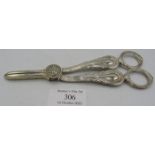 A pair of silver grape scissors, London 1973, embossed with centre flower decoration. Approx