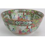 A 19th century Chinese Canton porcelain bowl, hand decorated in Famille Rose. Diameter 30cm.