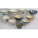 Ten mainly 19th century Spongeware pottery bowls of varying size and pattern. Largest 18cm diameter.